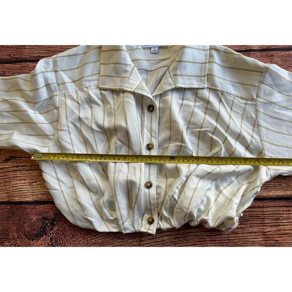 AND NOW THIS Women's White-Olive Striped Button-Down Elastic Waist Top‎ SZ S - Picture 5 of 12